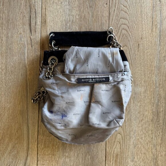 Buffalo David Bitton Black Velvet Silver Chain Strap Squishy Hobo Shoulder Bag - Picture 11 of 17